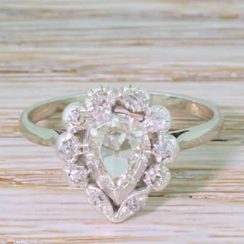 fig 1. Victorian 0.80 Carat Old Pear Cut Diamond Cluster Ring, circa 1890
