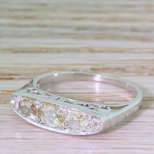 Mid Century Rose Cut & Old Cut Diamond Five Stone Ring, Circa 1960
