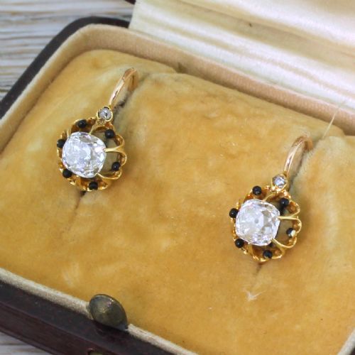 Victorian 1.80 Carat Old Cut Diamond Earrings, French, Circa 1900
