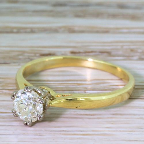 Art Deco 0.69 Carat Old Cut Diamond Engagement Ring, Circa 1940
