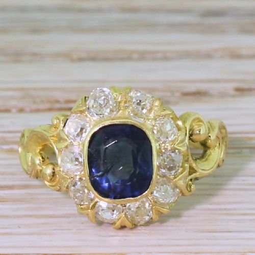 fig 1. Victorian 1.20 Carat Sapphire & 0.65 Carat Old Cut Diamond Ring, circa 1860
