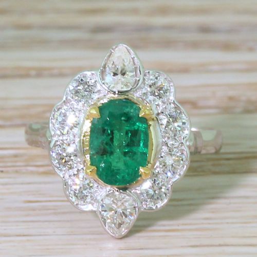 fig 1. Mid Century 1.07 Carat Emerald & Diamond Cluster Ring, French
