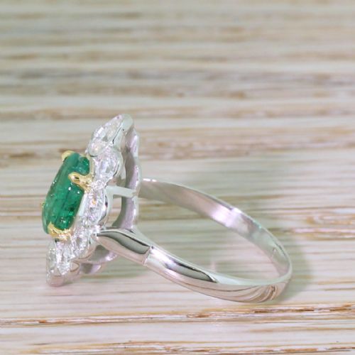 fig 2. Mid Century 1.07 Carat Emerald & Diamond Cluster Ring, French
