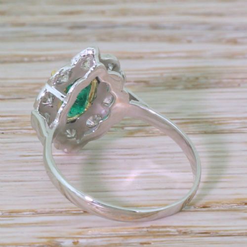 fig 3. Mid Century 1.07 Carat Emerald & Diamond Cluster Ring, French
