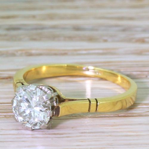 Mid Century 1.20 Carat Transitional Cut Diamond Engagement Ring, Circa 1955

