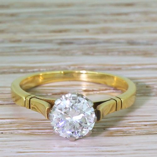 fig 1. Mid Century 1.20 Carat Transitional Cut Diamond Engagement Ring, circa 1955
