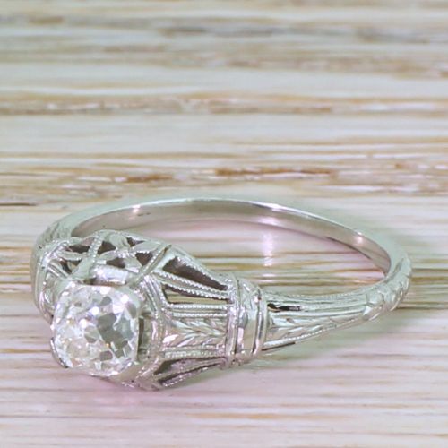 Art Deco 0.71 Carat Old Cut Diamond Engagement Ring, Circa 1940
