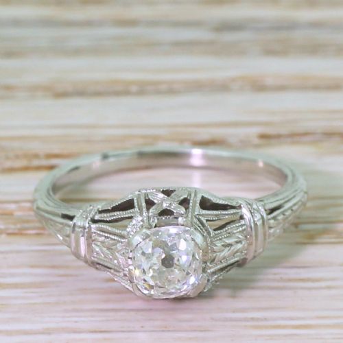 fig 1. Art Deco 0.71 Carat Old Cut Diamond Engagement Ring, circa 1940