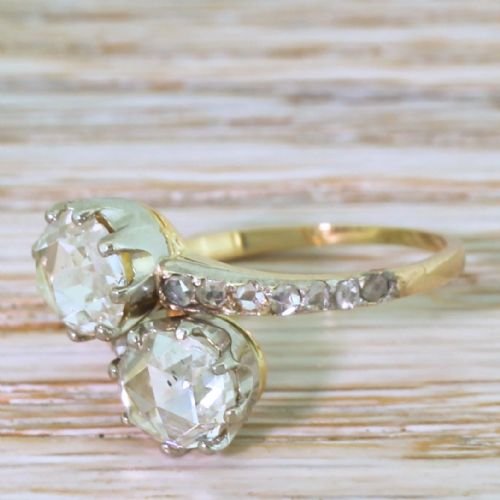 Art Deco 1.78 Carat Rose Cut Diamond Crossover Ring, Circa 1920
