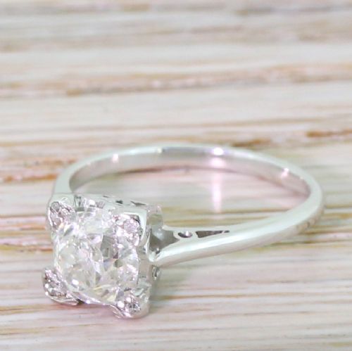 Mid Century 1.37 Carat Old Cut Diamond Engagement Ring, Circa 1965
