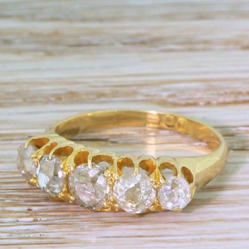 Edwardian 1.70 Carat Old Cut Diamond Five Stone Ring, Dated 1911
