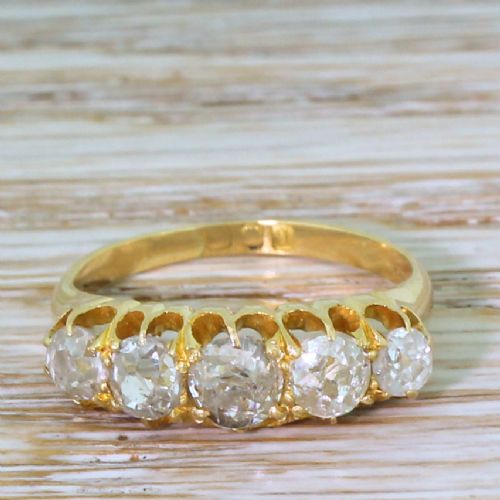 fig 1. Edwardian 1.70 Carat Old Cut Diamond Five Stone Ring, dated 1911