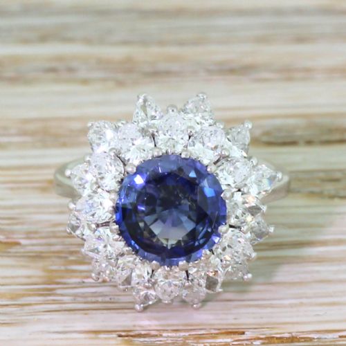 fig 1. Mid Century 2.33 Carat Sapphire & 3.70 Carat Pear Cut Cluster Ring, circa 1960
