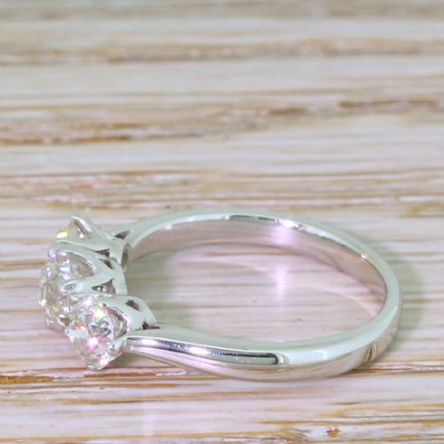 fig 2. 1.44 Carat Old Cut Diamond Trilogy Ring, 18k White Gold
