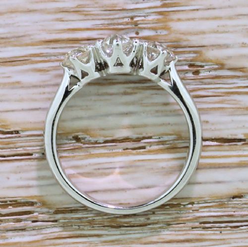 fig 3. 1.44 Carat Old Cut Diamond Trilogy Ring, 18k White Gold
