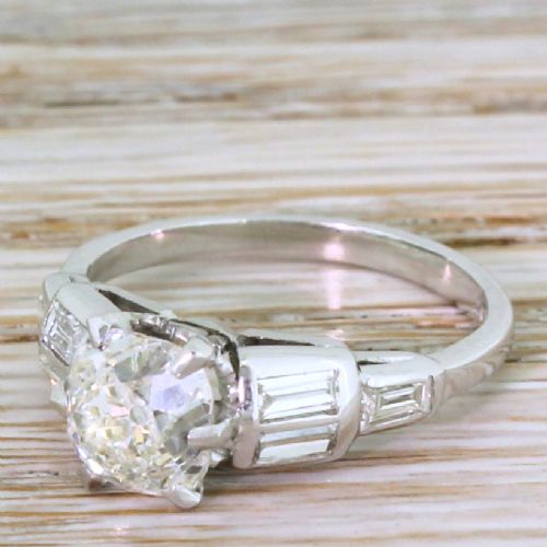 Art Deco 1.57 Carat Old Mine Cut Diamond Engagement Ring, Circa 1920
