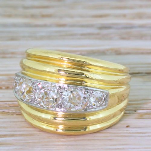 Art Deco 1.20 Carat Old Cut Diamond Five Stone Ring, French, Circa 1925
