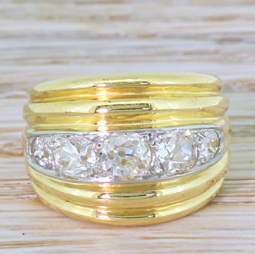 fig 1. Art Deco 1.20 Carat Old Cut Diamond Five Stone Ring, French, circa 1925
