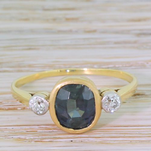 fig 1. Art Deco 1.50 Carat Sapphire & Old Cut Diamond Trilogy Ring, circa 1935
