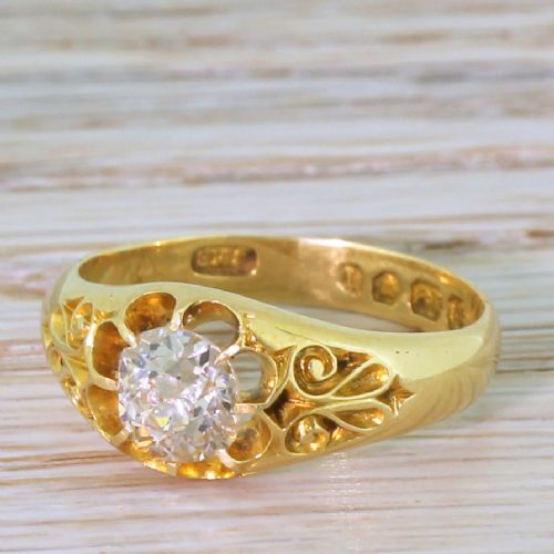 Victorian 0.97 Carat Old Cut Diamond Solitaire Ring, Circa 1890
