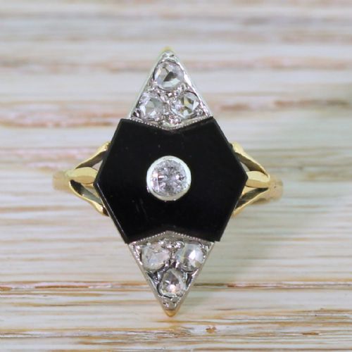 fig 1. Art Deco 0.42 Carat Diamond & Onyx Marquise Ring, circa 1940