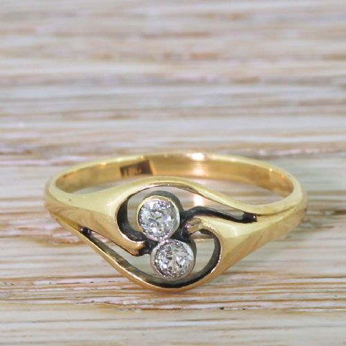fig 1. Art Nouveau 0.20 Carat Old Cut Diamond Two Stone Twist Ring, circa 1905