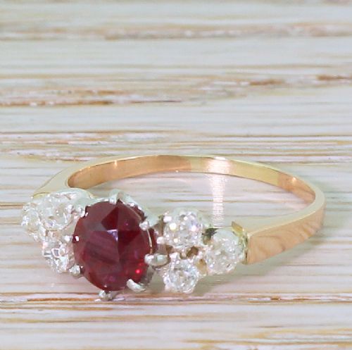 Art Deco 1.18 Carat Natural, No Heat Ruby & Old Cut Diamond Ring, Circa 1915
