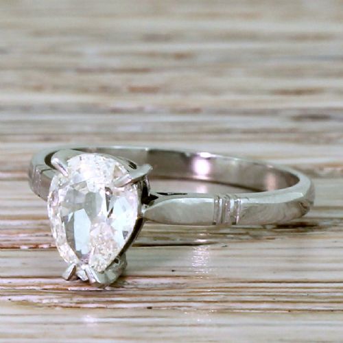 Art Deco 0.97 Carat Old Pear Cut Diamond Engagement Ring, Circa 1930
