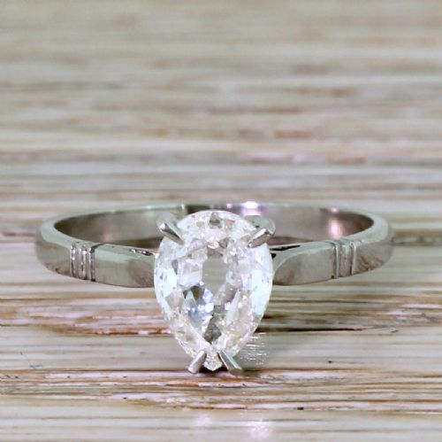 fig 1. Art Deco 0.97 Carat Old Pear Cut Diamond Engagement Ring, circa 1930