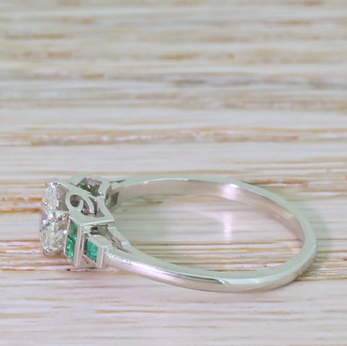 fig 2. 0.80 Carat Old European Cut Diamond & Emerald Ring, Platinum