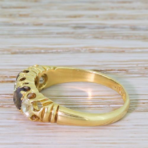 fig 2. Victorian Fancy Yellow Old Cut Diamond & Sapphire Five Stone Ring, dated 1893