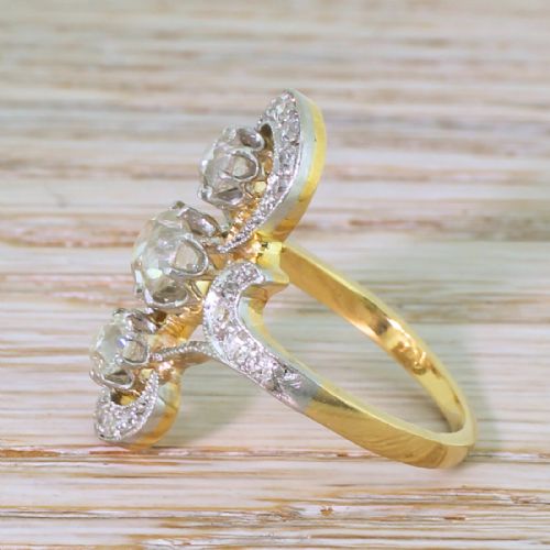 fig 2. Art Nouveau 1.92 Carat Old Cut Diamond Three Stone Ring, French, circa 1915