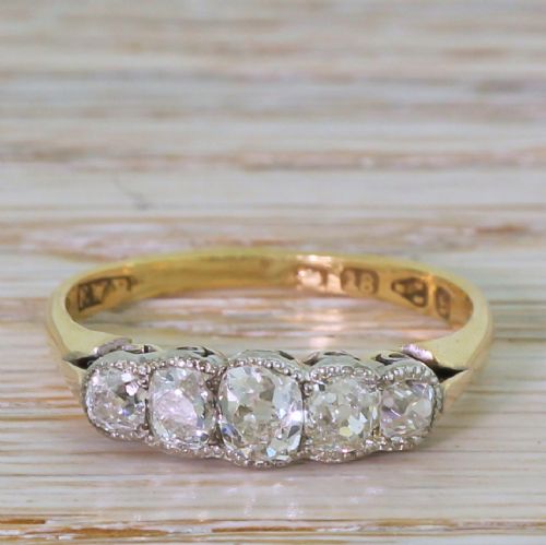 fig 1. Victorian 1.07 Carat Old Cut Diamond Five Stone Ring, dated 1881