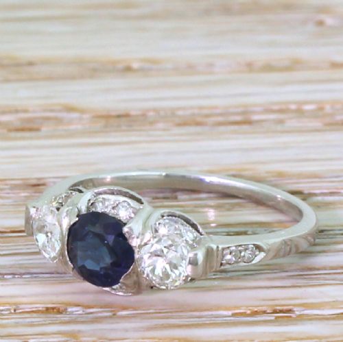Art Deco Sapphire & Old Cut Diamond Trilogy Ring, Circa 1935
