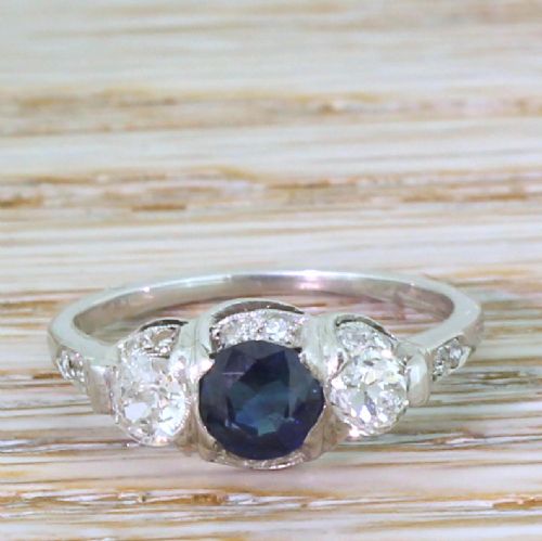 fig 1. Art Deco Sapphire & Old Cut Diamond Trilogy Ring, circa 1935
