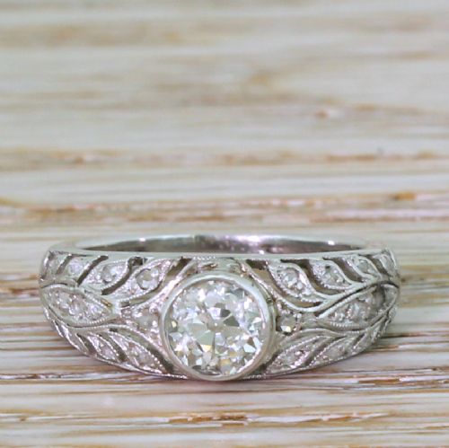 fig 1. Art Deco 0.72 Carat Old Cut Diamond Solitaire Ring, circa 1940
