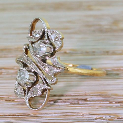 Art Nouveau Rose Cut Diamond Flower Ring, French, Circa 1920

