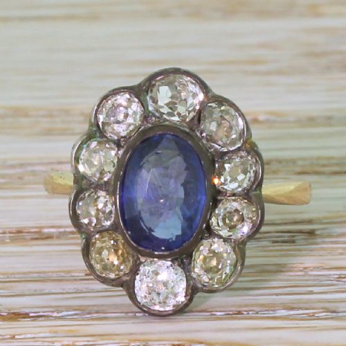 fig 1. Victorian 2.25 Carat Sapphire & 2.26 Carat Old Cut Diamond Ring, circa 1860
