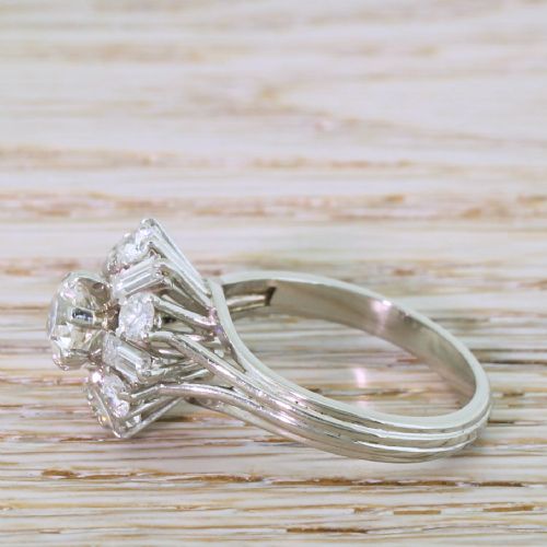 fig 2. Mid Century 2.24 Old Cut Diamond Cluster Ring, circa 1965