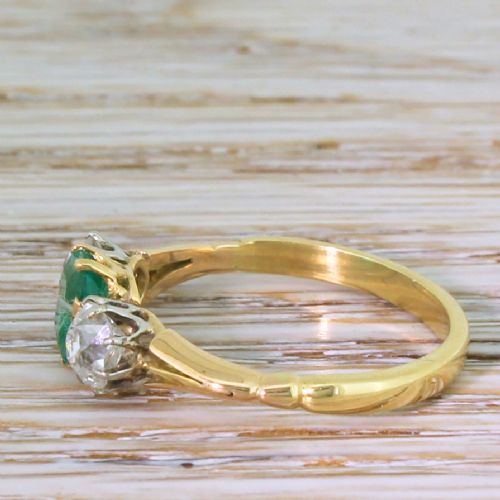 fig 2. Art Deco 0.67 Carat Emerald & 0.90 Carat Old Cut Diamond Trilogy Ring, circa 1920