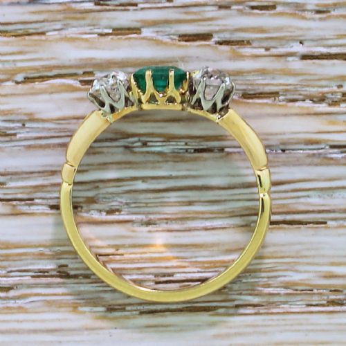 fig 3. Art Deco 0.67 Carat Emerald & 0.90 Carat Old Cut Diamond Trilogy Ring, circa 1920
