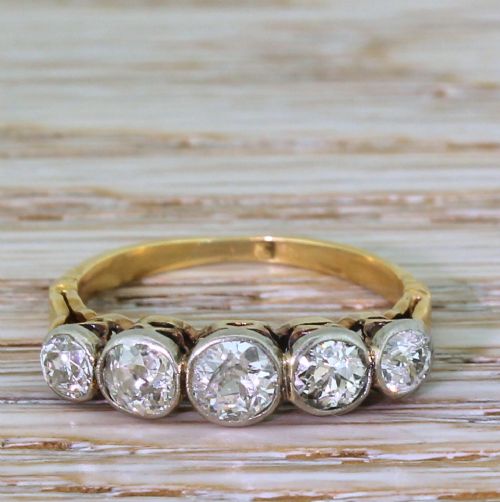 fig 1. Art Deco 1.35 Carat Old Cut Diamond Five Stone Ring, circa 1915