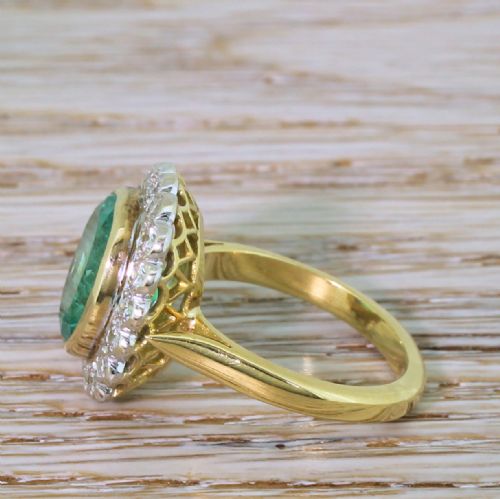 fig 1. Mid Century 4.17 Carat Colombian Emerald & Diamond Cluster Ring, circa 1965