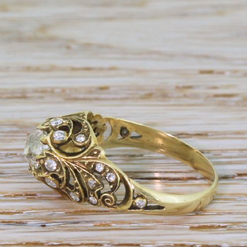 fig 2. Mid Century 0.79 Carat Old Cut Diamond Ornate Solitaire Ring, circa 1965