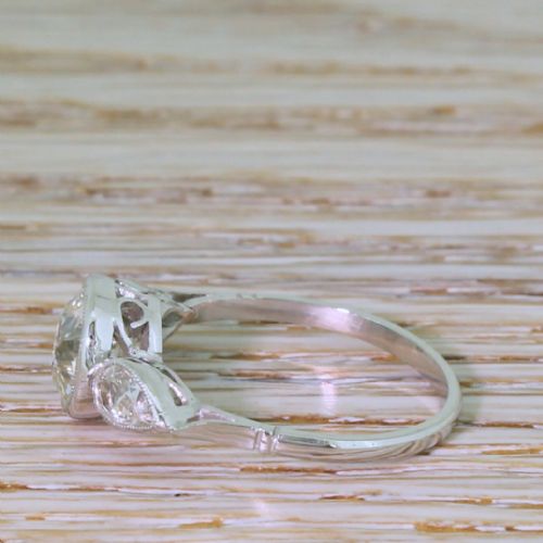 fig 1. Art Deco 1.90 Carat Old Cushion & Old Pear Cut Diamond Trilogy Ring, circa 1930