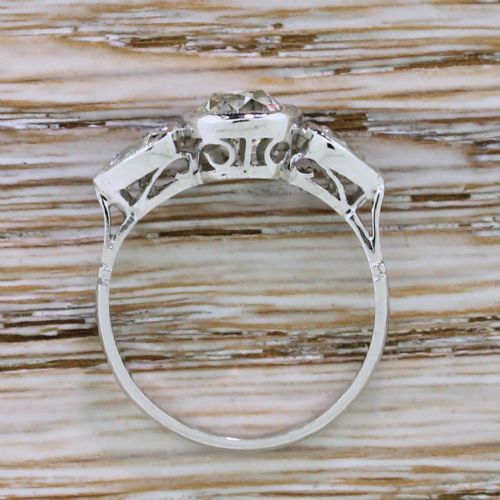 fig 2. Art Deco 1.90 Carat Old Cushion & Old Pear Cut Diamond Trilogy Ring, circa 1930