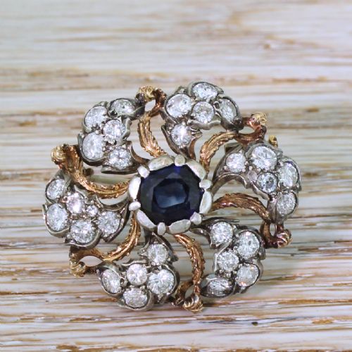 Buccellati 1.56 Carat Sapphire & 1.41 Carat Diamond Brooch, Circa 1960
