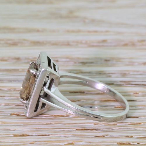 fig 1. Retro 2.83 Carat Fancy Orangey Brown & Baguette Cut Diamond Ring, circa 1950
