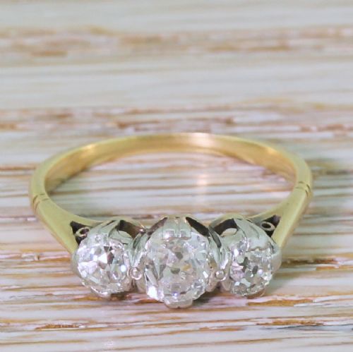fig 1. Art Deco 0.88 Carat Old Cut Diamond Trilogy Ring, circa 1920