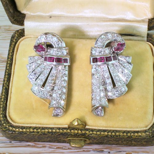 fig 2. Art Deco 0.68 Carat Ruby & 1.30 Carat Diamond Earrings, circa 1940